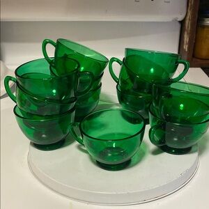 VINTAGE 1960 ANCHOR HOCKING DARK GREEN GLASS PUNCH BOWL REPLACEMENTS 16 cups